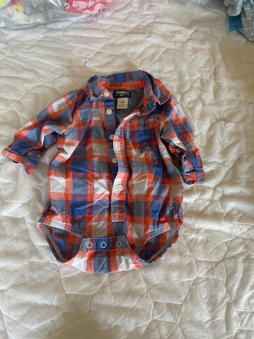 OshKosh B'gosh Red & Blue Plaid Button-Down Bodysuit